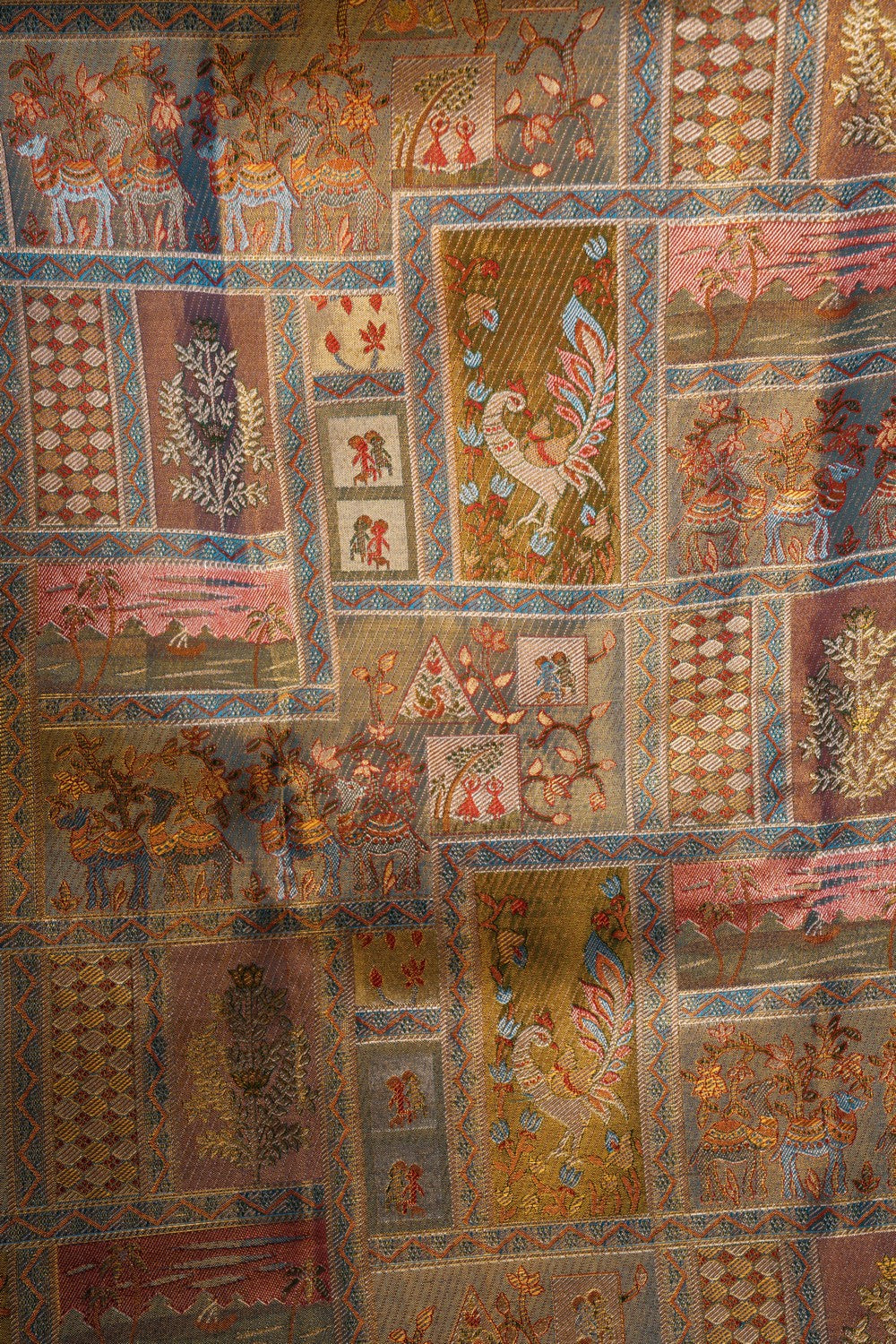 Image of A Blue Gold Tissue Brocade Kanchipattu Saree